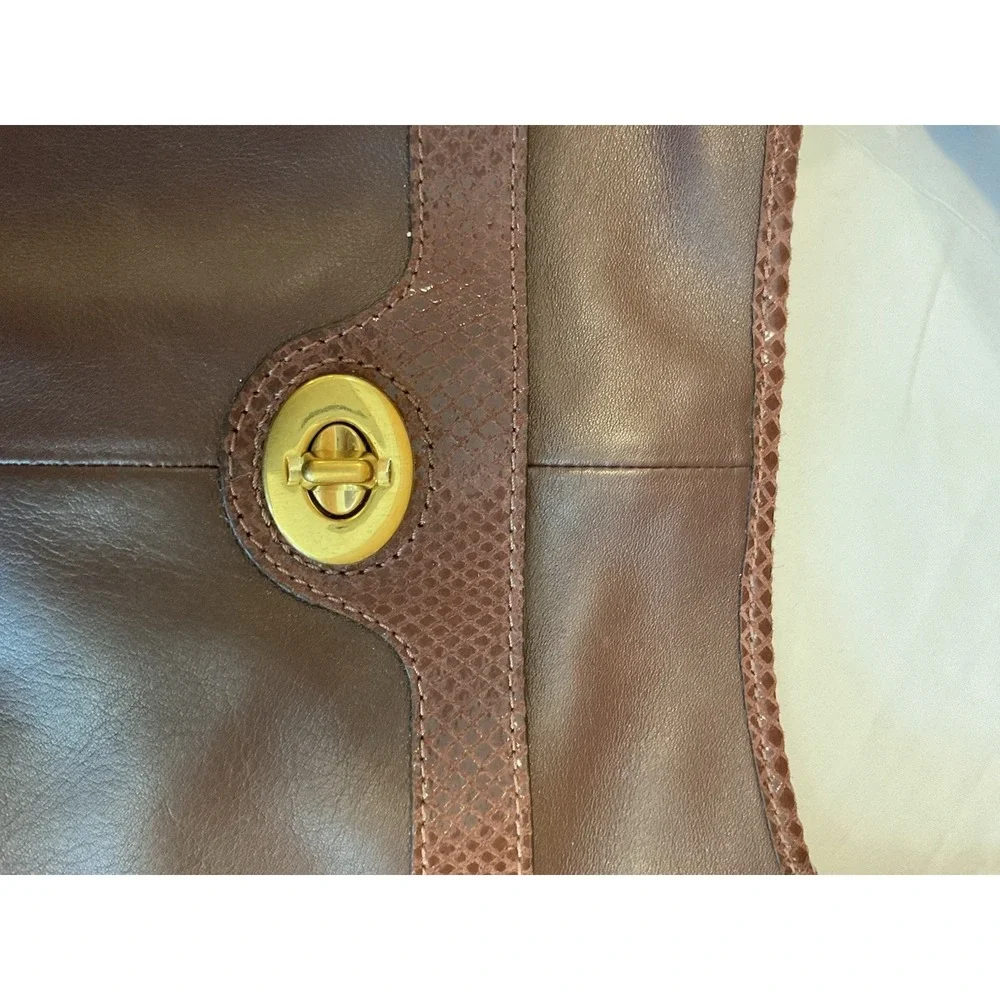 COACH Brown Leather Crossbody Bag Snake Embossed Trim Brass Hardware NWT $248